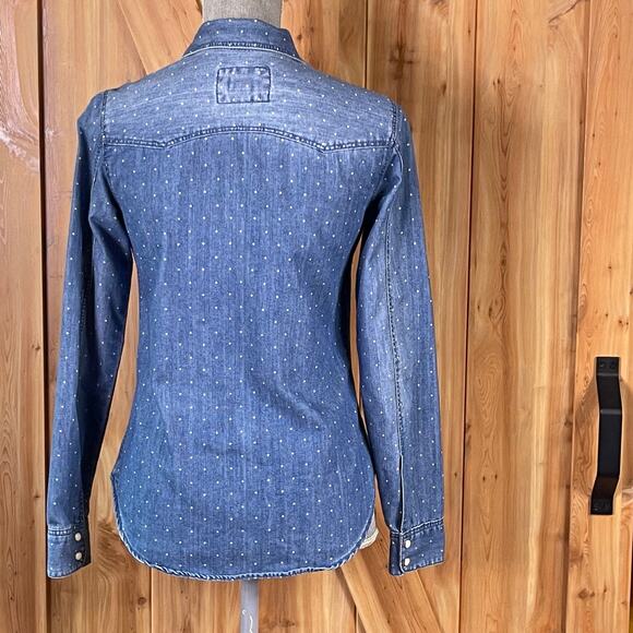 H&M Denim Snap Front Tiny Polka Dot Western Style Shirt size 4 - Picture 3 of 5